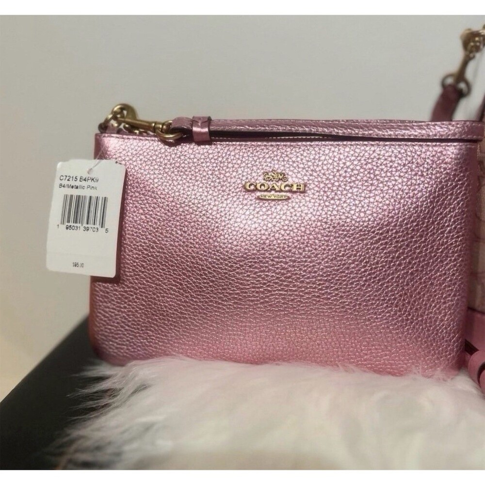 COACH Pink Metallic Wristlet Wallet Phone Pouch Gold Hardware NWT AUTHENTIC